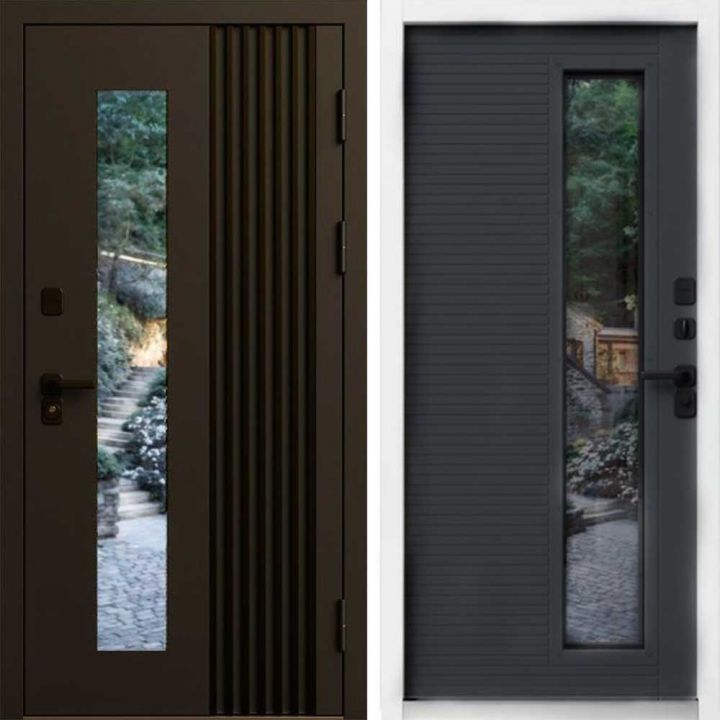 Входная дверь Termo-door Фортис Муар коричневый 8019 - Графит, белый короб с терморазрывом и стеклопакетом