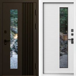 Входная дверь Termo-door Фортис Муар коричневый 8019 - Лиственница, белый короб с терморазрывом и стеклопакетом