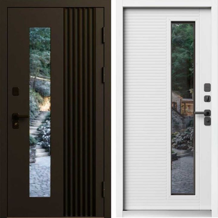 Входная дверь Termo-door Фортис Муар коричневый 8019 - Лиственница, белый короб с терморазрывом и стеклопакетом