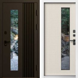 Входная дверь Termo-door Фортис Муар коричневый 8019 - Слоновая кость, белый короб с терморазрывом и стеклопакетом