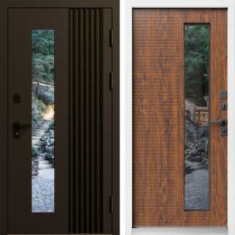 Входная дверь Termo-door Фортис Муар коричневый 8019 - Дуб, белый короб с терморазрывом и стеклопакетом