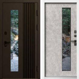 Входная дверь Termo-door Фортис Муар коричневый 8019 - Бетон светлый, белый короб с терморазрывом и стеклопакетом