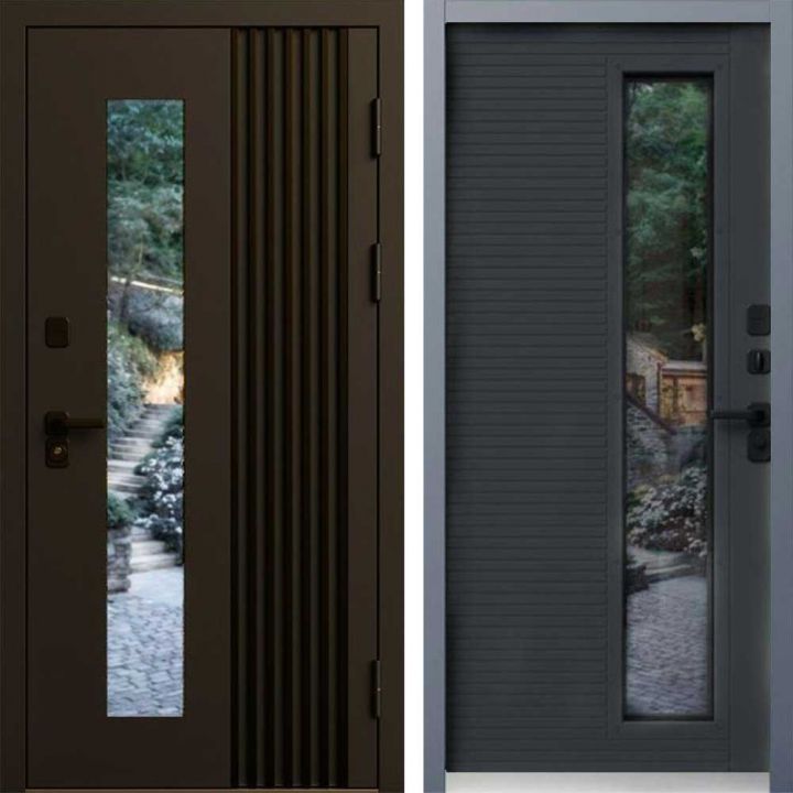 Входная дверь Termo-door Фортис Муар коричневый 8019 - Графит с терморазрывом и стеклопакетом