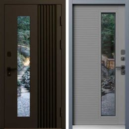 Входная дверь Termo-door Фортис Муар коричневый 8019 - Грей софт с терморазрывом и стеклопакетом