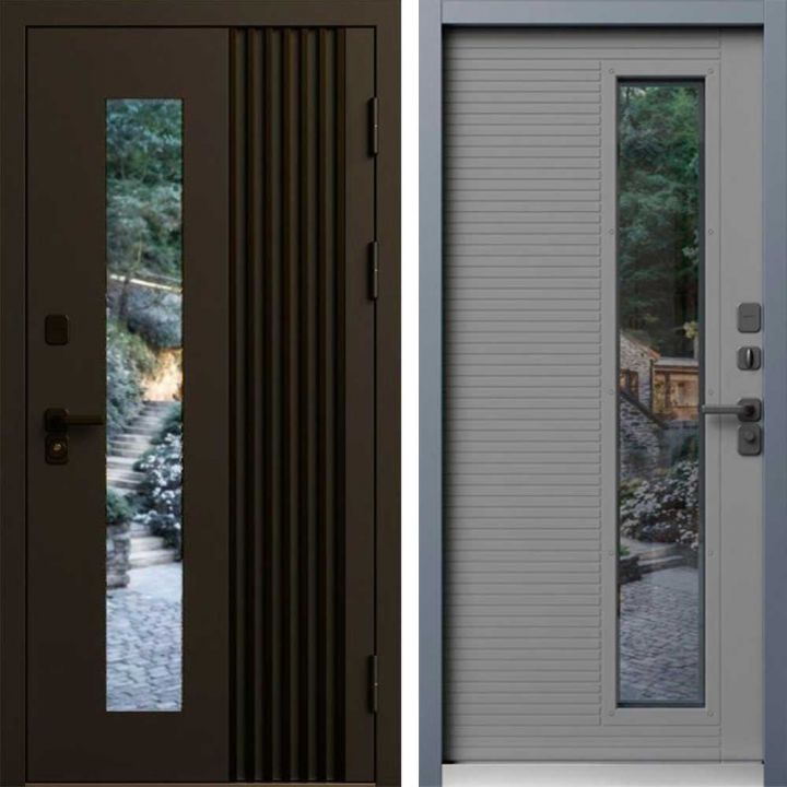 Входная дверь Termo-door Фортис Муар коричневый 8019 - Грей софт с терморазрывом и стеклопакетом