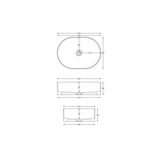Раковина накладная Cielo Theo THLAO овальная, 55х40х16 см схема 2