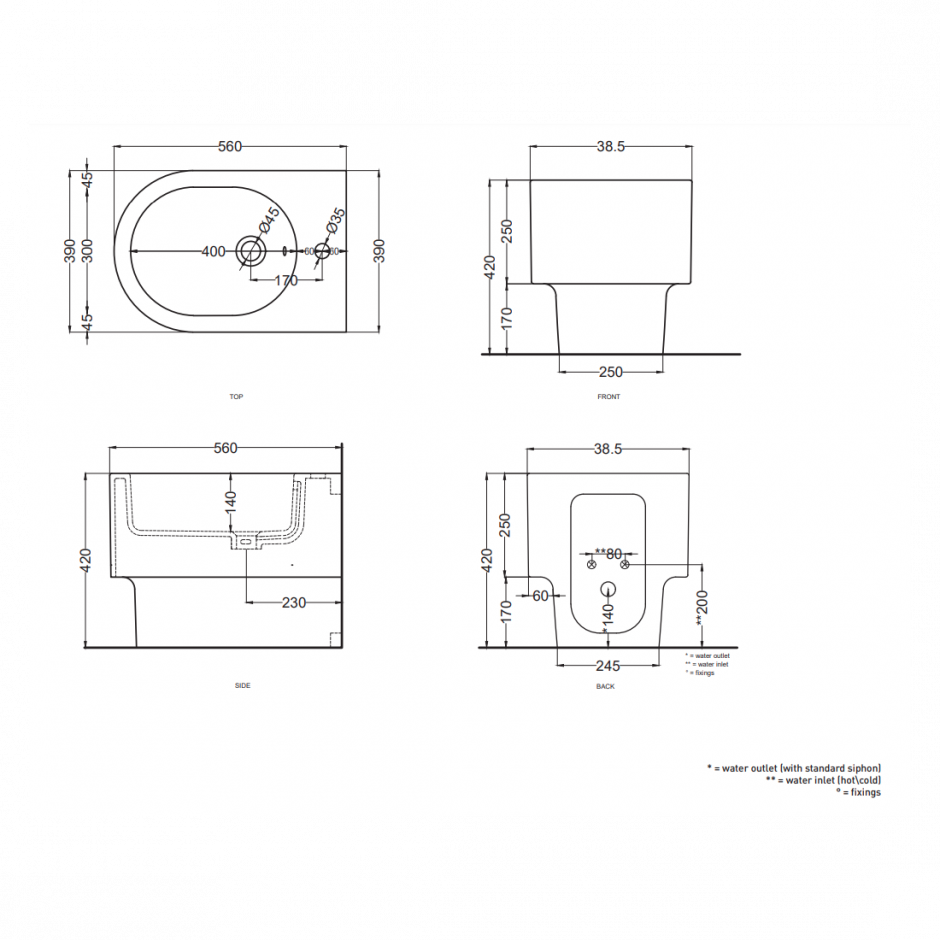 Биде напольное Cielo Otis OTBI с 1 отверстием под смеситель ФОТО