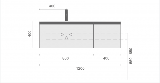 Рифленая тумба Armadi Art Quatro 790-M2-120, два блока (80+40), чаша слева схема 3