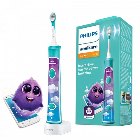 Электрическая зубная щетка Philips Sonicare For Kids HX6322/04 с поддержкой Bluetooth, Aqua