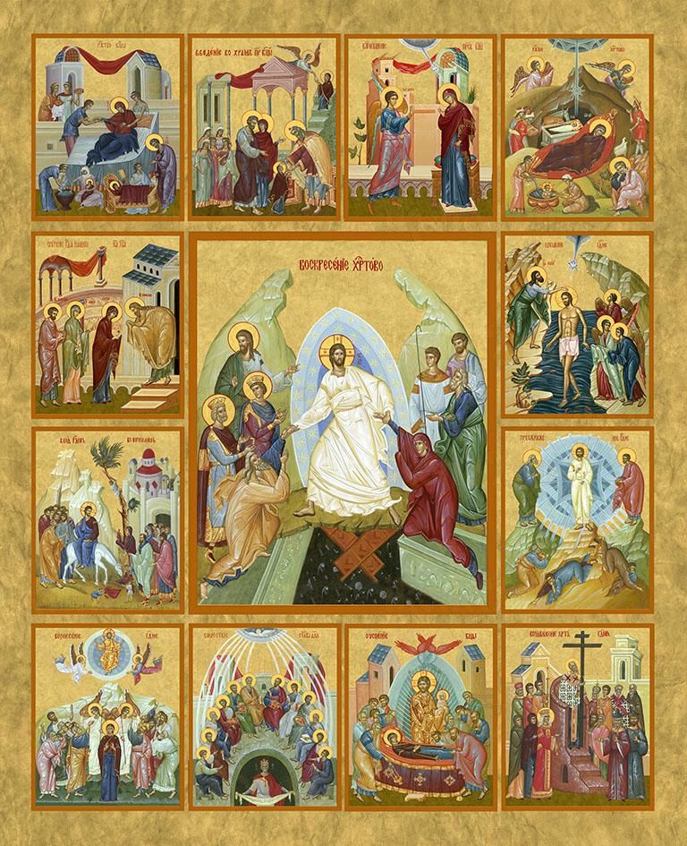 Икона Двунадесятые праздники (рукописная вариант 3)