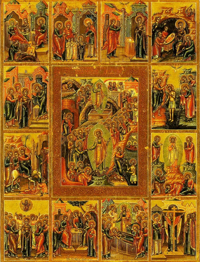 Икона Двунадесятые праздники (рукописная вариант 8)