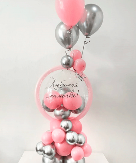 Настольная композиция Любимой мамочке из шаров с гелием и воздухом Настольная композиция Любимой мамочке из шаров с гелием и воздухом