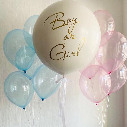 Оформление с нюдовым шаром-сюрпризом из шаров с гелием