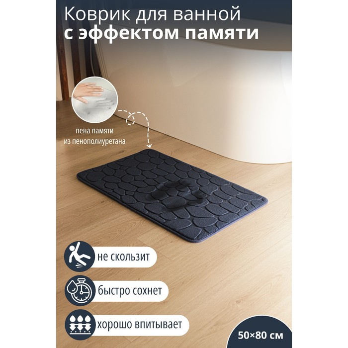 Коврик для ванной с эффектом памяти SAVANNA Memory foam, 50?80 см, цвет тёмно-синий