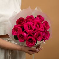 11 розовых роз 60см
