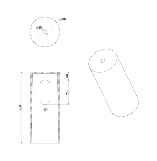 Напольная раковина Sole Corian 40x13 см, деревянное основание схема 3 Напольная раковина Sole Corian 40x13 см, деревянное основание схема 3