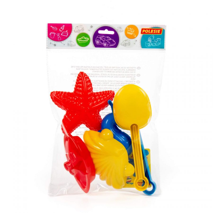 Набор №372: совок №7, грабельки №7, формочки (морской конёк + морская звезда №1 + ракушка №1), кораблик "Юнга" (в пакете)