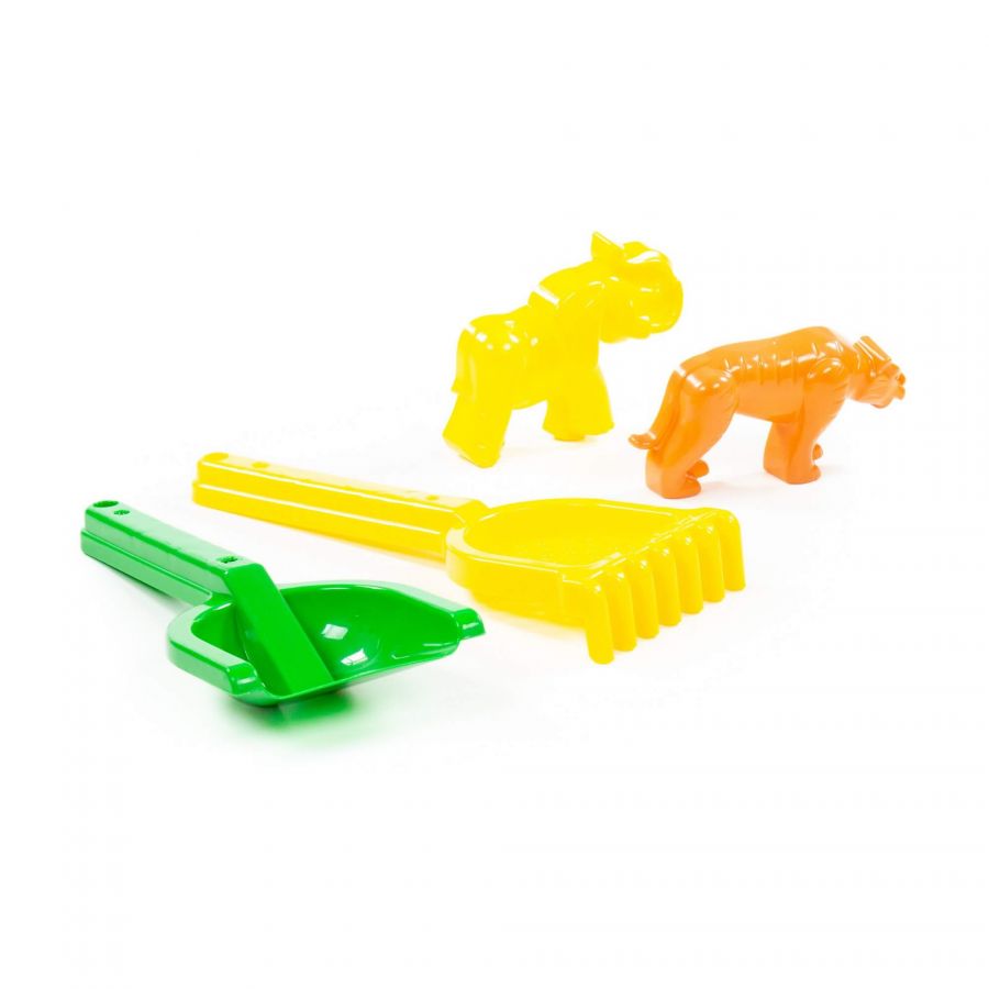 Набор №566: лопатка №30, грабельки №30, формочки (тигр + мамонт)