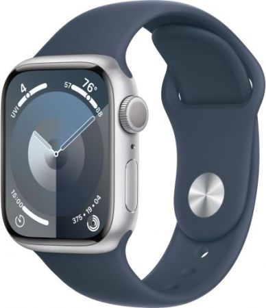 Умные часы Apple Watch Series 9 41 мм Aluminium Case GPS, Silver/Storm Blue Sport Band M/L