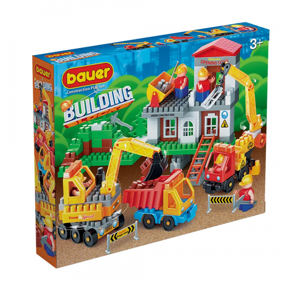 Конструктор "Стройка" Набор строительная площадка с автокраном, грузовиком и бульдозером