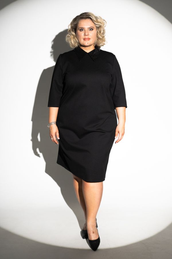 Платье с пайеточным воротом [черный]