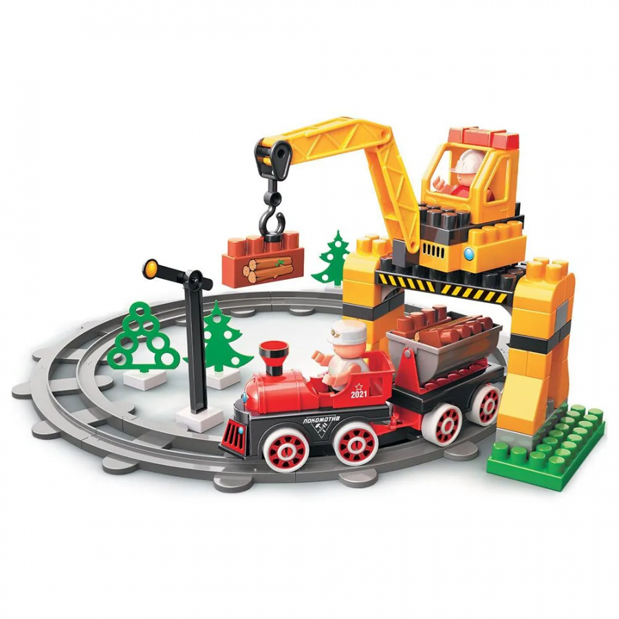 Конструктор "Железная дорога" "Перевозка леса с Блокменом" 98 деталей