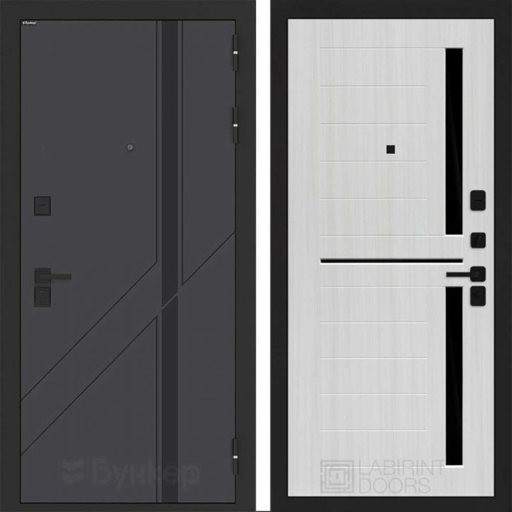 Входная дверь Бункер BN-12 - 02 Сандал белый, стекло черное