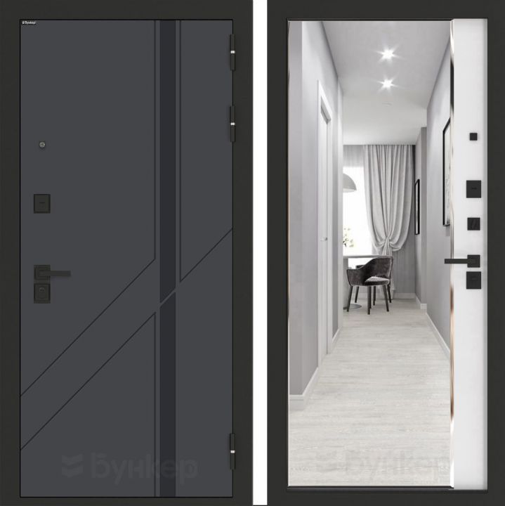 Входная дверь Бункер BN-12 - Зеркало панорама фацет Белый софт