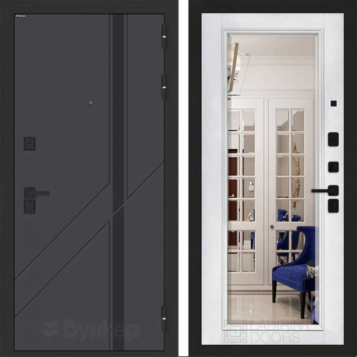 Входная дверь Бункер BN-12 - Зеркало Белый софт, фацет с багетом 16мм