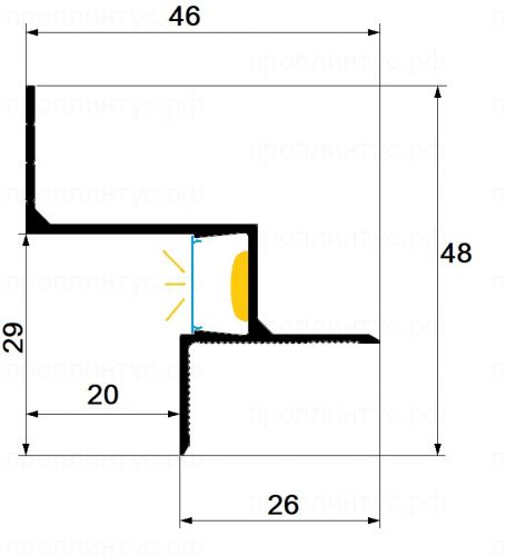 Теневой потолочный плинтус с подсветкой, черный