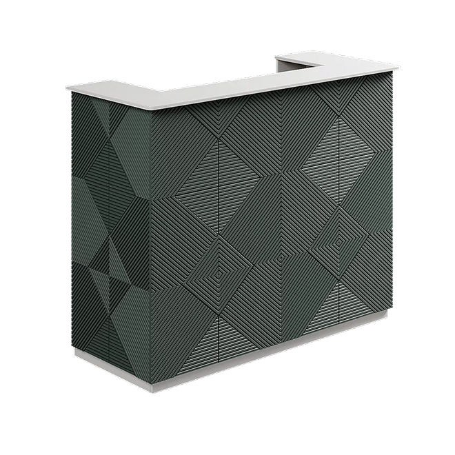 Ресепшн с фрезировкой фокус в МДФ пленке белый/мура изумруд