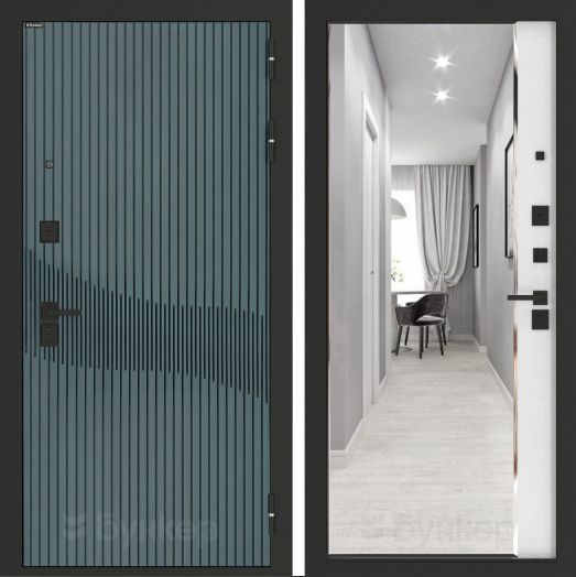 Входная дверь Бункер BN-13 - Зеркало панорама фацет Белый софт