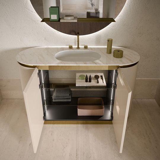 Комплект мебели №2 Oasis Naos 146х56x85 см три напольные тумбы и мраморный топ схема 3