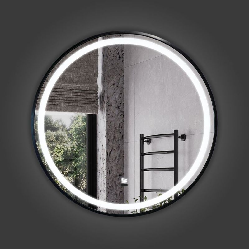 Круглое зеркало в черной алюминиевой раме Comforty Лея-60 LED-подсветка, бесконтактный сенсор