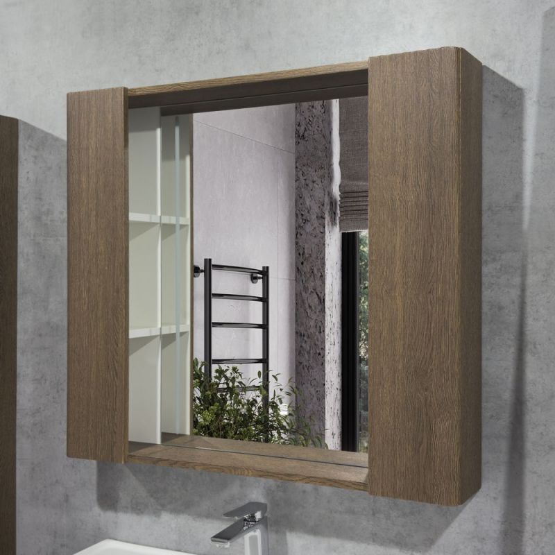 Зеркало-шкаф "Ангара-90" дуб темно-коричневый LED подсветка