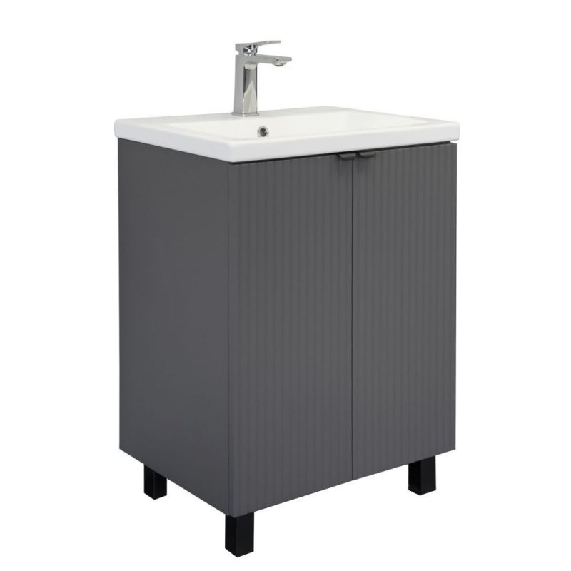 Тумба с умывальником "Лима-60Н" антрацит с раковиной Como 60