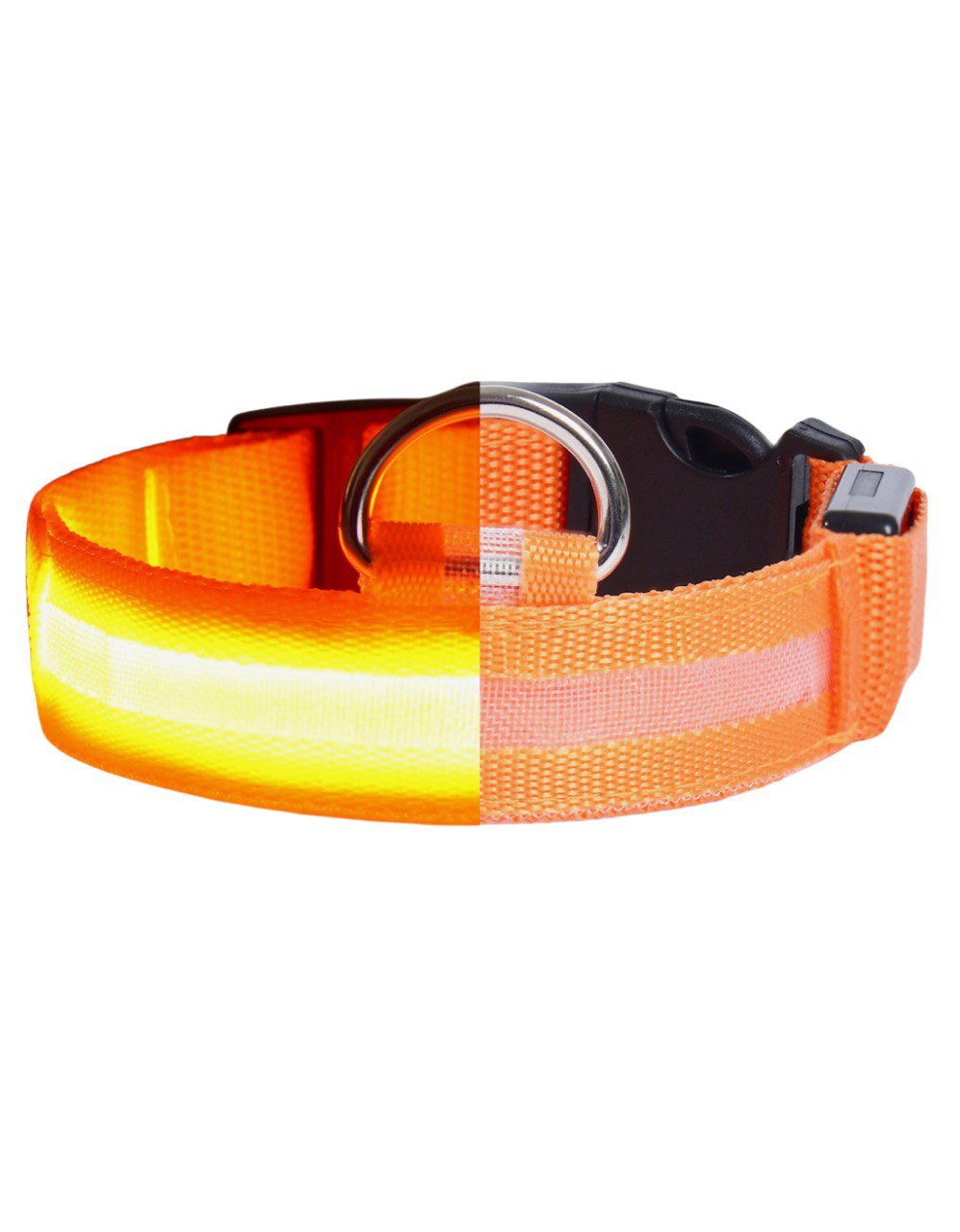 Ошейник с подсветкой размер S, ОШ 35-43 х 2,5 см, 3 режима свечения оранжевый