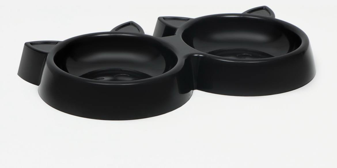Миска двойная с прорезиненными ножками "Кошка" 27 х 14 х 3,5 см, черная