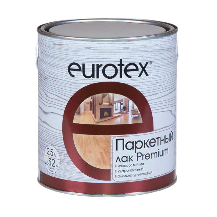 Лак паркетный ЕВРОТЕКС Premium, ЗАО "НПП Рогнеда" глянцевый, 0.8л.