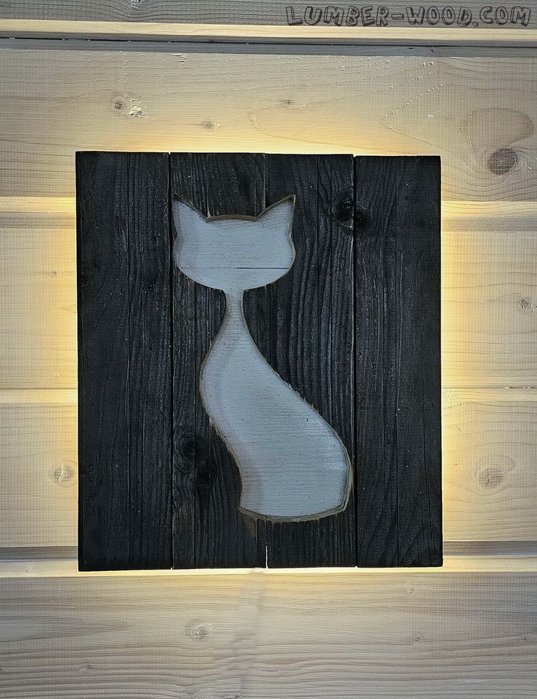 Кошка. Original (настенный светильник из дерева). арт 7005