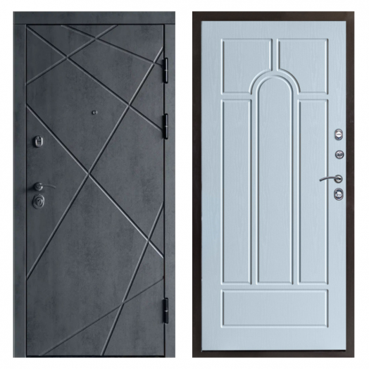 Входная дверь Termo-door Лучи Бетон - Арка Белое дерево