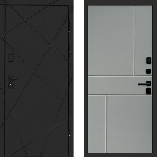 Входная дверь Termo-door Лучи Black - Горизонт Грей софт