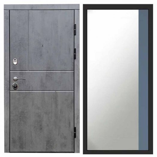 Входная дверь Termo-door Вертикаль Бетон - Широкое Зеркало Фацет Грей софт
