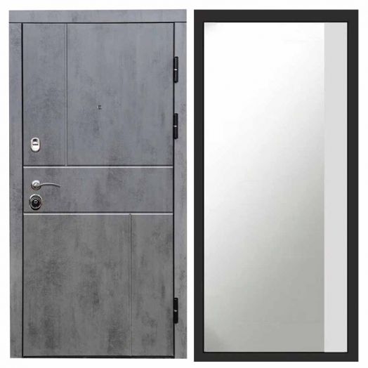 Входная дверь Termo-door Вертикаль Бетон - Широкое Зеркало Фацет Белый софт