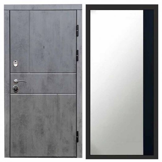 Входная дверь Termo-door Вертикаль Бетон - Широкое Зеркало Фацет Черный кварц
