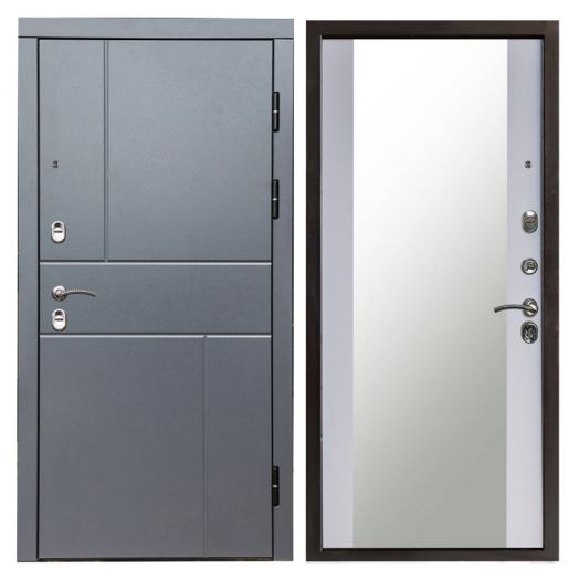 Входная дверь Termo-door Вертикаль Грей - Зеркало Белый софт