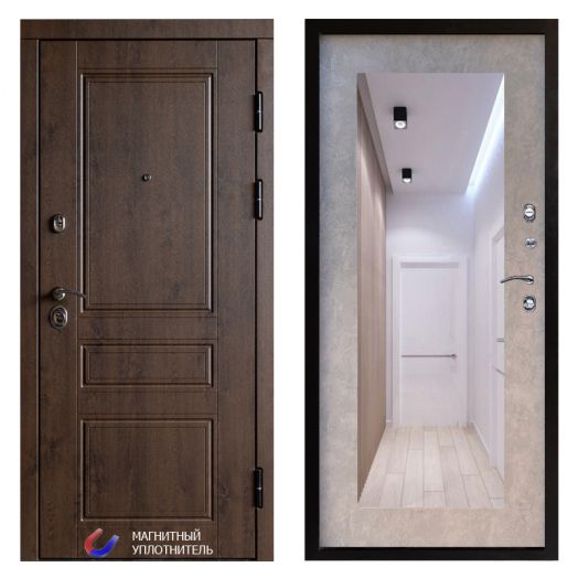 Входная дверь Termo-door Орегон Дуб - Зеркало триумф Бетон светлый