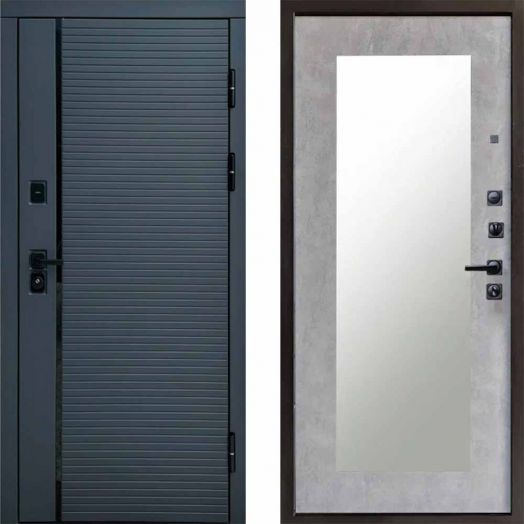 Входная дверь Termo-door Графит line - Зеркало триумф Бетон светлый
