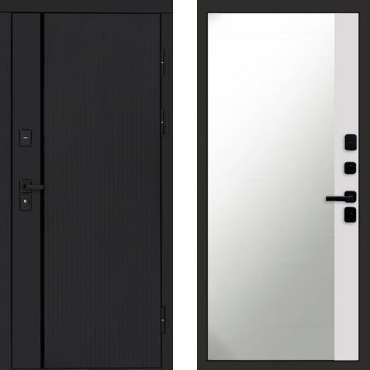 Входная дверь Termo-door Урбан Black - Широкое Зеркало Фацет Белый софт