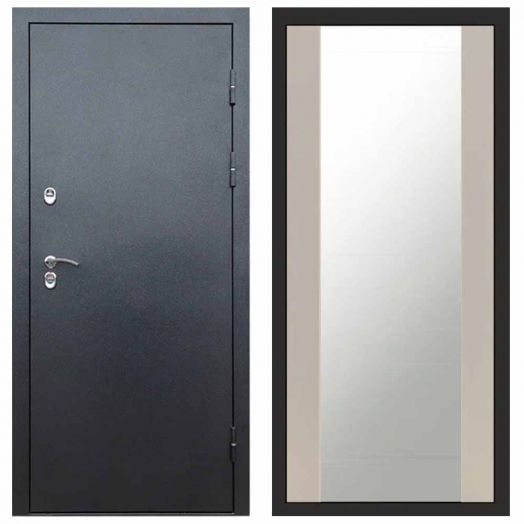 Входная дверь Termo-door Техно Графит - Зеркало Слоновая кость
